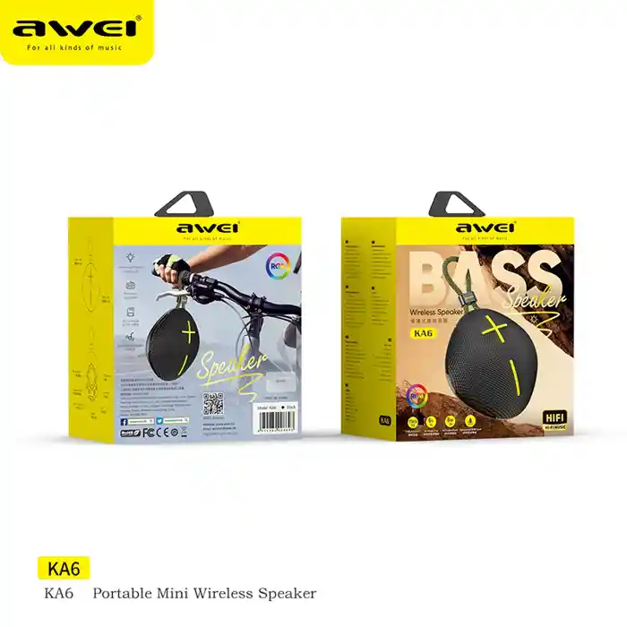 Awei KA6 Portable Bluetooth Speaker HIFI Stereo Bass Speaker Bluetooth 5.3 Support TF Card